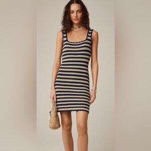 NWT JCrew Scallop-Trim Sweater Dress Striped Navy and Cream Knit Dress